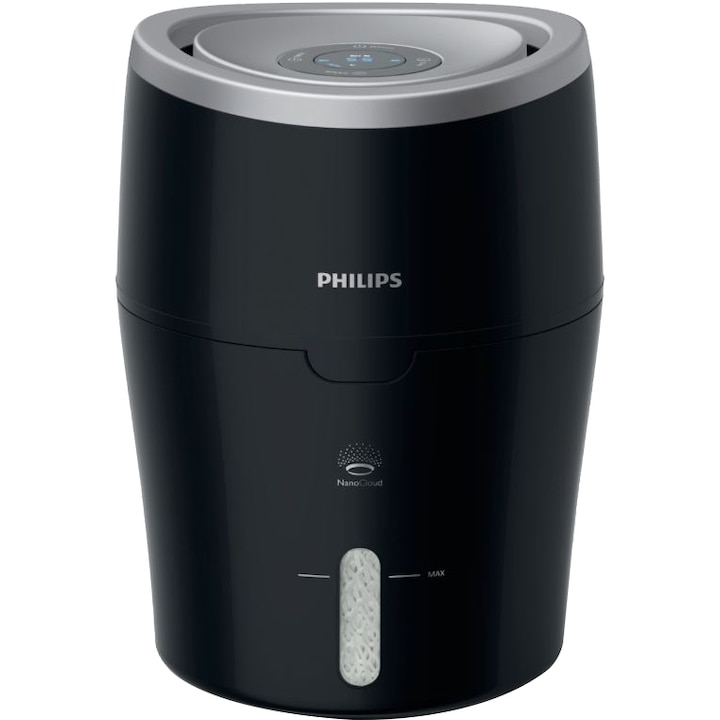 Reducere  RESIGILAT: Umidificator de aer Philips HU4813/10, Tehnologie NanoCloud, Rezervor 2l, Acoperire 44mp, Umidificare 300 ml/h, Led, Negru