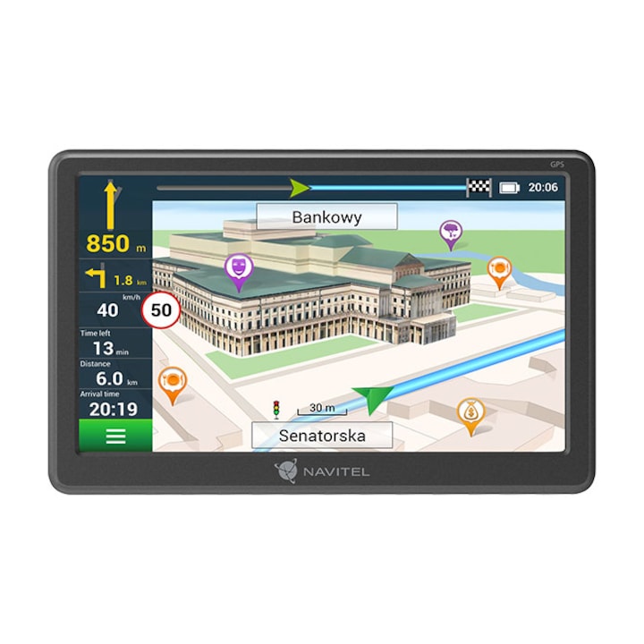 Reducere  RESIGILAT: Navigatie GPS Navitel E707, ecran de 7-inch TFT, Touch screen, prindere magnetica cu alimentare integrata, 47 harti incluse, actualizari gratuite prin USB, alerte radar, ghid vocal in romana