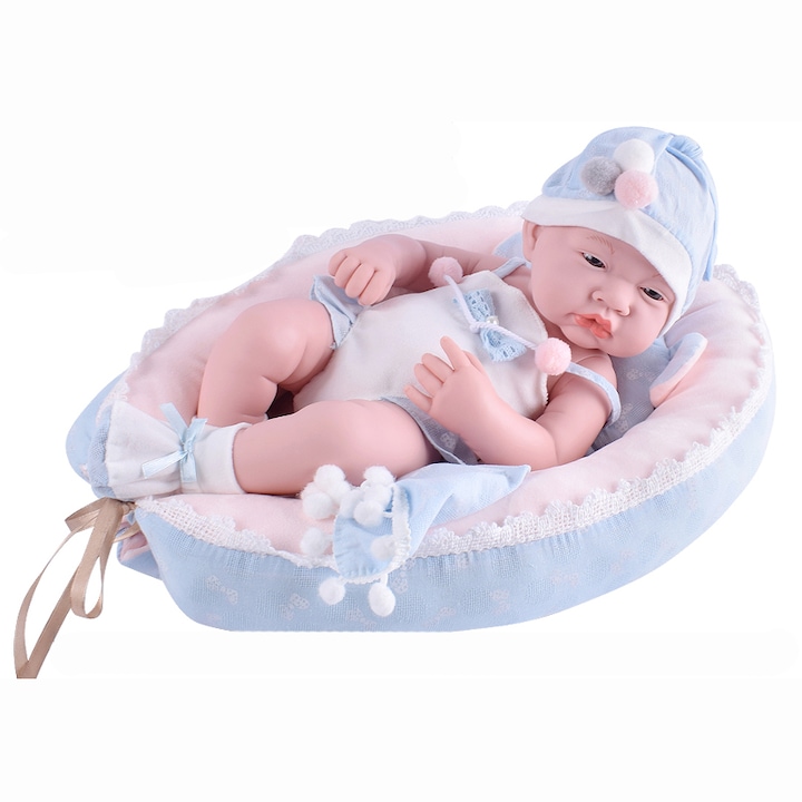 Reducere  RESIGILAT: Papusa Mappy – Baby so lovely, cu cosulet, bleu, 40 cm