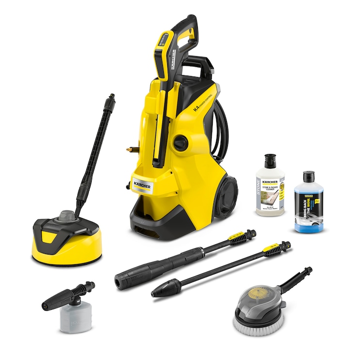 Reducere  RESIGILAT: Aparat de spalat cu presiune Karcher K 4 Power Control Car&Home, 1800 W, debit 420 l/h, 130 bar, dispozitiv T 5, detergent 1 l, pistol Power Control G160Q, Lance Vario Power Jet/cu jet rotativ, perie rotativa, sistem spumare 0.3 l , sampon auto 1 l