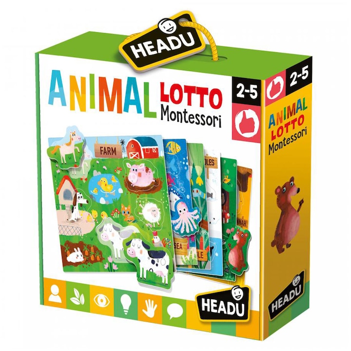 Reducere  RESIGILAT: Puzzle Headu Montessori- Sa potrivim animalele, 6 cartonase, 30 forme