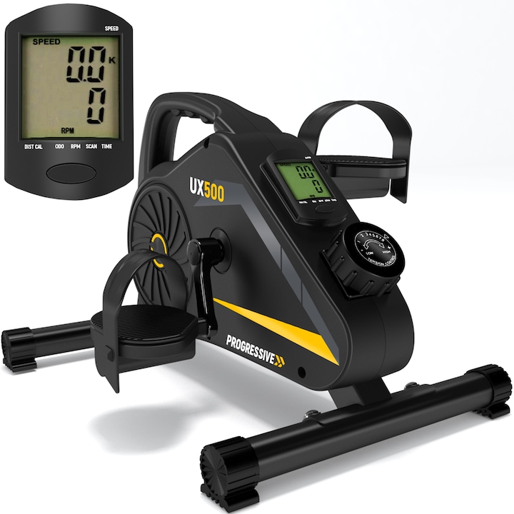 Reducere  RESIGILAT: Mini bicicleta fitness PROGRESSIVE UX500, pentru exerctii, recuperare, rezistenta magnetica, greutate volanta :1.5 kg, greutatea maxima 110 kg, rezistenta 8 nivele, afisaj LCD