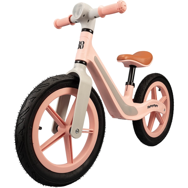 Reducere  RESIGILAT: Bicicleta fara pedale EightyEight cu lumini si muzica Toddler, roti gonflabile de cauciuc, 14 inch, roz