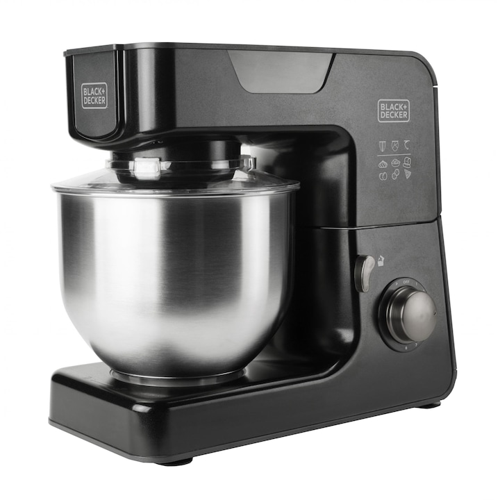 Reducere  RESIGILAT: Mixer cu bol Black&Decker BXKM1000E, 1000W, bol inox 5.2l, Negru