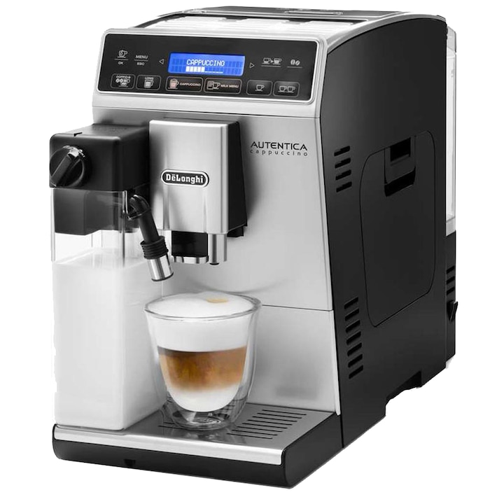 Reducere  RESIGILAT: Espressor automat De’Longhi Autentica Cappuccino ETAM 29.660.SB, 1450W, 5 tipuri de bauturi, 15 bari, Carafa pentru lapte, Sistem LatteCrema, Rasnita cu 13 setari, Argintiu