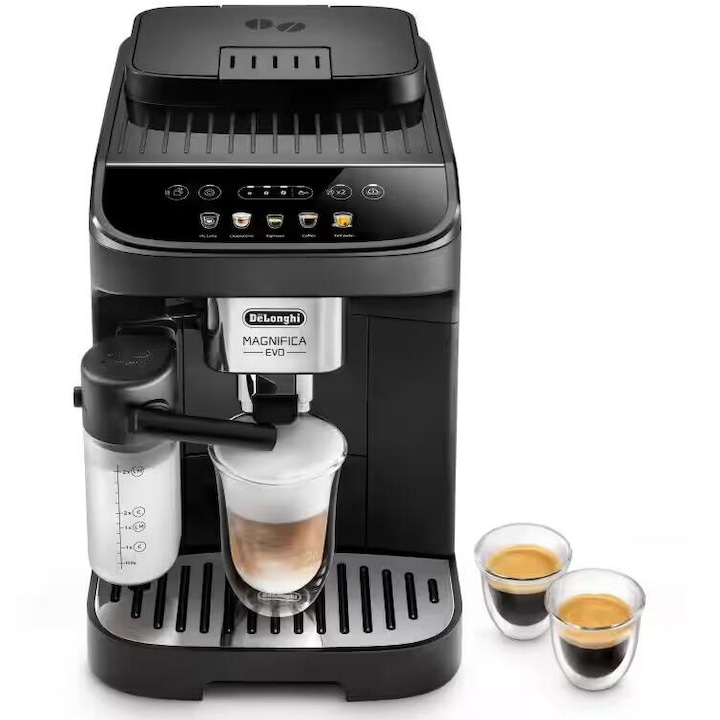 Reducere  RESIGILAT: Espressor automat De’Longhi Magnifica Evo ECAM 290.61.B, 1450W, 5 tipuri de bauturi, 15 bari, Carafa pentru lapte, Sistem LatteCrema, Rasnita cu 13 setari, Negru