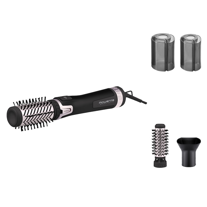 Reducere  RESIGILAT: Perie rotativa Rowenta Brush Activ’Dry & Style CF9550F0, 1000 W, 3 accesorii, 3 trepte de temperatura/viteza, duza pre-uscare, invelis ceramic, generator dublu de ioni, jet de aer rece, inel pentru agatare, negru