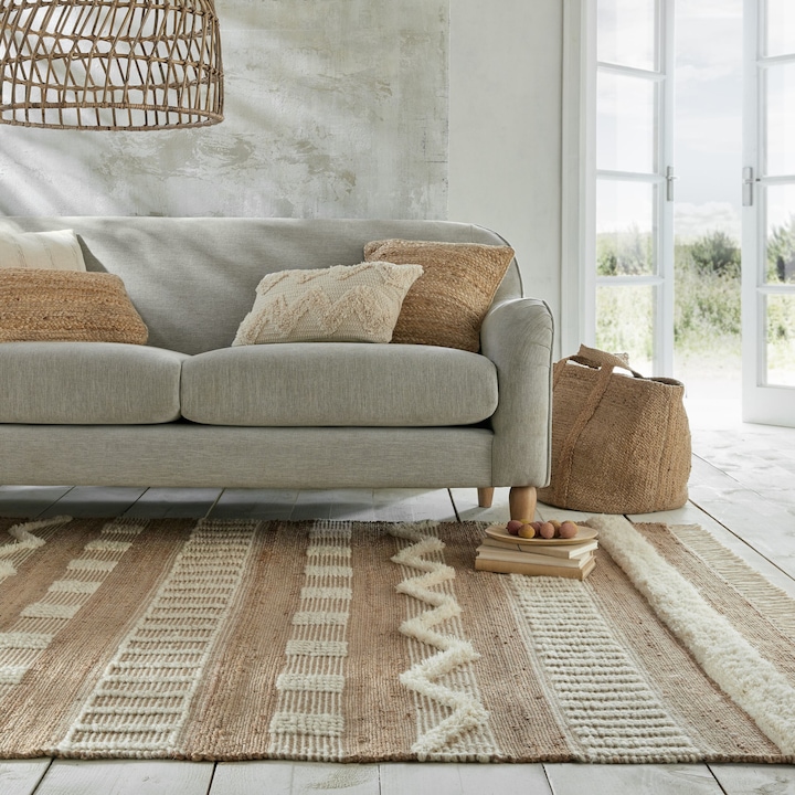 Reducere  RESIGILAT: Covor dreptunghiular Flair Rugs Medina Jute, 160 x 230 cm, 2000 g/m², 60% Iuta, 26% Lana, 10% Bumbac, 3% Poliester, 1% Nailon, Crem / Ivoar