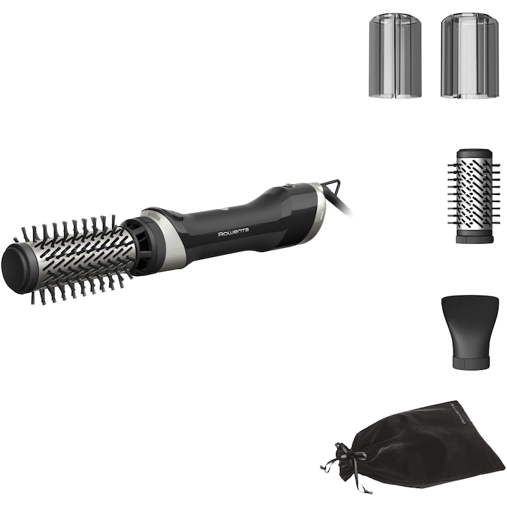 Reducere  RESIGILAT: Perie rotativa cu aer cald Rowenta Brush Activ UB9530F0, 1000W, 2 trepte de viteza/temperatura, 2 perii rotative 40/50mm, concentrator aer, husa inclusa, functie jet de aer rece, generator de ioni, invelis ceramic, negru & argintiu