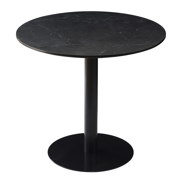 Reducere  RESIGILAT: Masa dining Kring Ida, 80 cm, rotunda, blat MDF / baza metal, Negru marmura