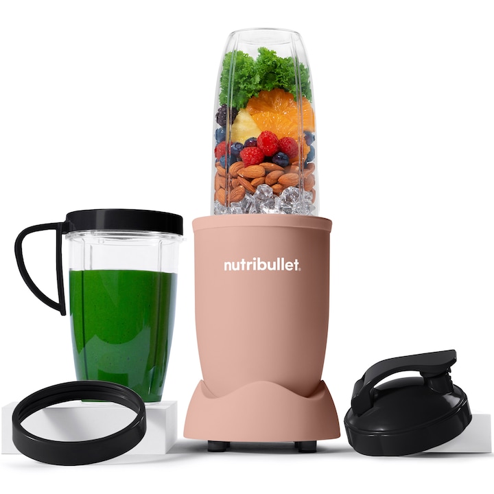 Reducere  RESIGILAT: Blender Nutribullet Pro Mineral NB907MACL, 900 W, 1 viteza, 5 accesorii, cupe de 710 ml si 946 ml, capac To-Go, roz