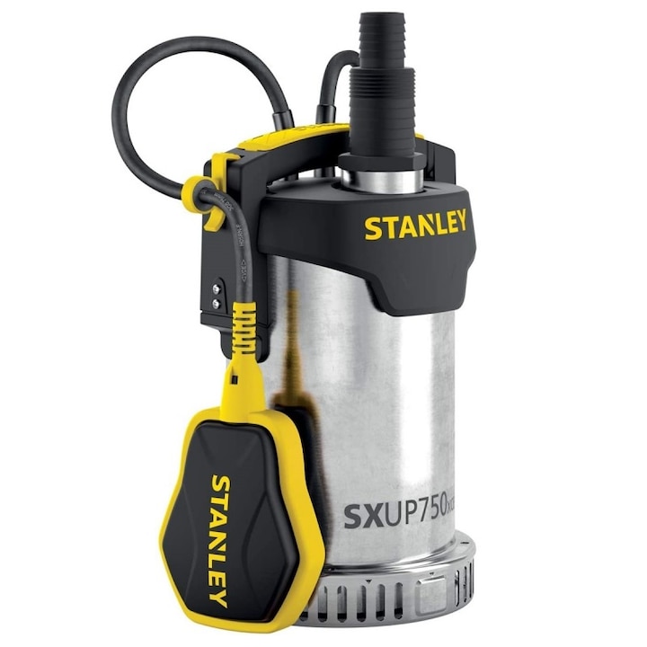 Reducere  RESIGILAT: Pompa submersibila pentru apa curata Stanley SXUP750XCE, 750 W, 11000 l/h debit apa, 230 V, 0.85 bar presiune maxima, 8.5 m inaltime refulare, 10 m cablu alimentare