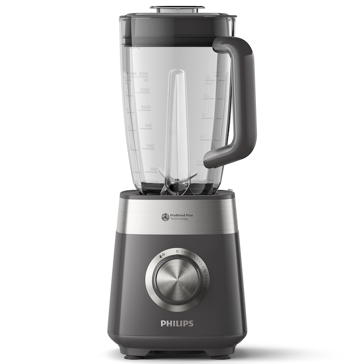 Reducere  RESIGILAT: Blender Philips HR3020/20 Seria 5000, 1000 W, Lame noi ProBlend Plus, Vas cu straturi ProBlend Plus, 3 viteze plus Impuls, Lame detașabile, capacitate 2 litri, Gri inchis