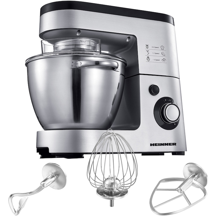 Reducere  RESIGILAT: Mixer planetar Heinner HPM-1500XMC-V2, 1500W, 6 viteze, Bol 5.5l, Inox