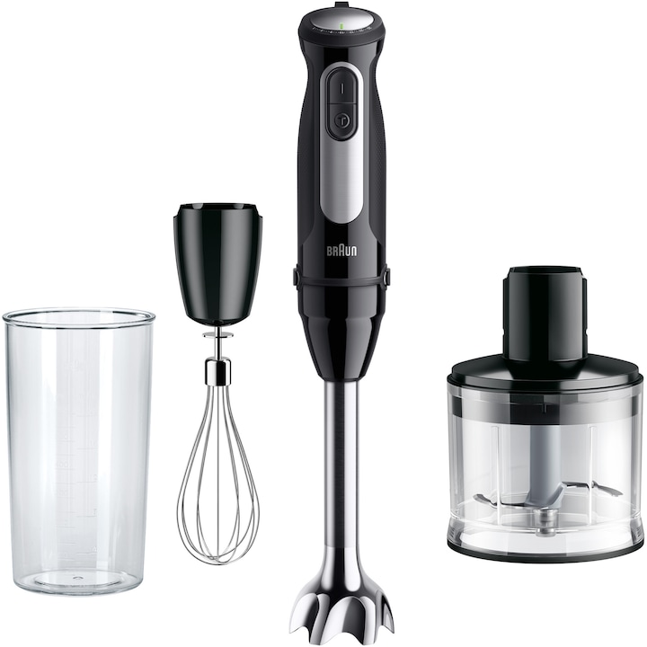 Reducere  RESIGILAT: Mixer vertical Braun MQ55236M, 1000 W, 25 trepte viteza, Functie Turbo, Tocator 500 ml, Pahar gradat 600 ml, Tel, Negru/Inox