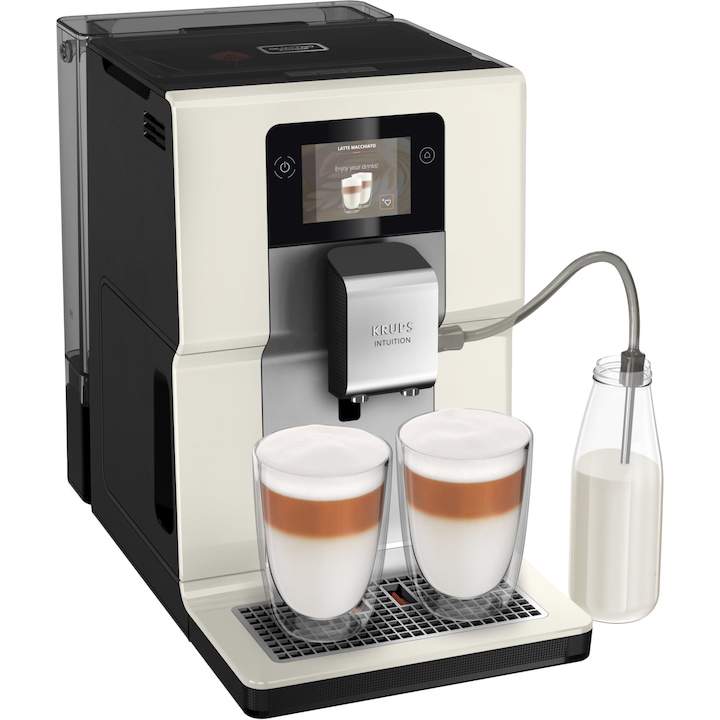 Reducere  RESIGILAT: Espressor automat Krups Intuition Preference EA872A10, 1450 W, accesoriu pentru spumarea laptelui, 11 bauturi, Ecran tactil, tehnologie Quattro Force, tetete favorite, alb Ivory