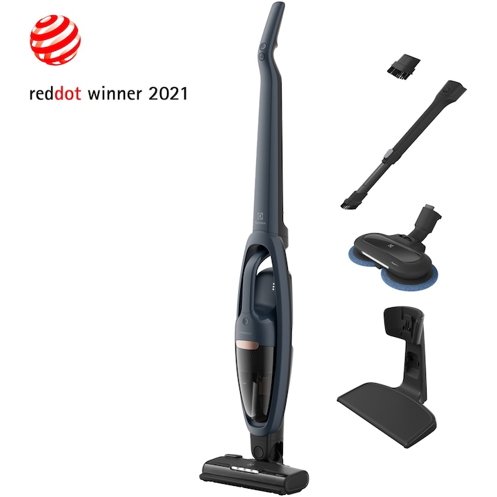 Reducere  RESIGILAT: Aspirator vertical 2 in 1 ELECTROLUX Seria 500 ES52B25WET, 25.2V, 2000 mAh, autonomie max 55 min, 2 trepte de putere, Perie Turbo multisuprafete si PowerPro Mop cu lumina LED, tehnologie BrushRollClean, tub telescopic, duza ingusta/perie, albastru