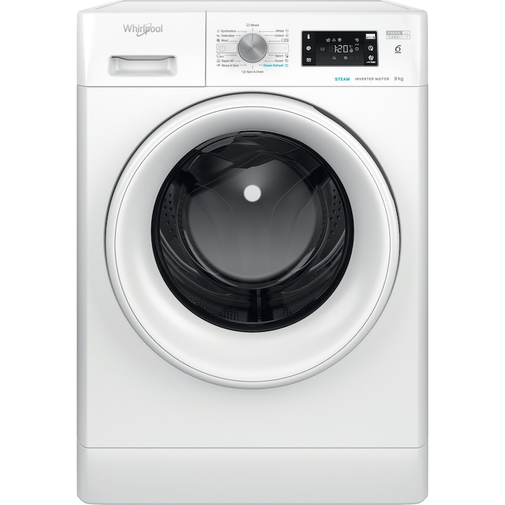 Reducere  RESIGILAT: Masina de spalat rufe Whirlpool FreshCare+ FFB9458WVEE, 9 kg, 1400 RPM, Clasa B, Steam Refresh, Tehnologia al-6lea Simt, Motor Inverter, Alb