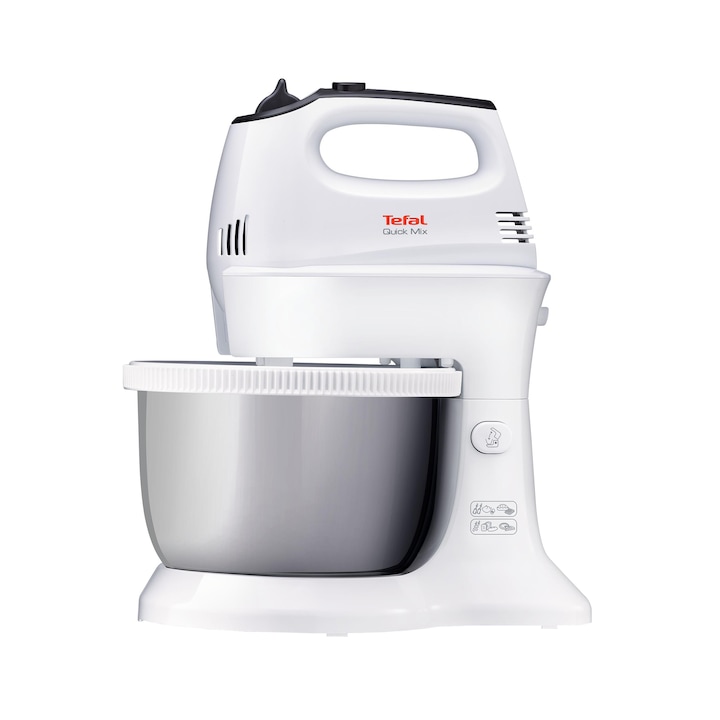 Reducere  RESIGILAT: Mixer cu bol Tefal Quick Mix HT312138, 300W, 5 viteze, Functie Turbo, Bol inox 3.5L, Alb