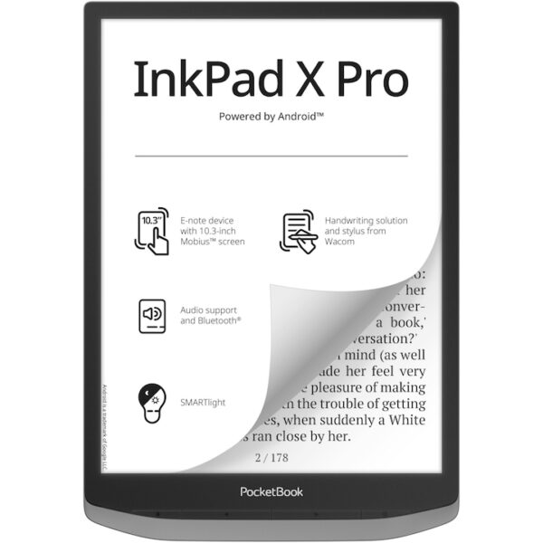 Reducere  RESIGILAT: eBook Reader Pocketbook InkPad X Pro, ecran tactil 10.3″ E Ink Carta™ (Mobius), 32GB, Bluetooth, WiFi, Argintiu