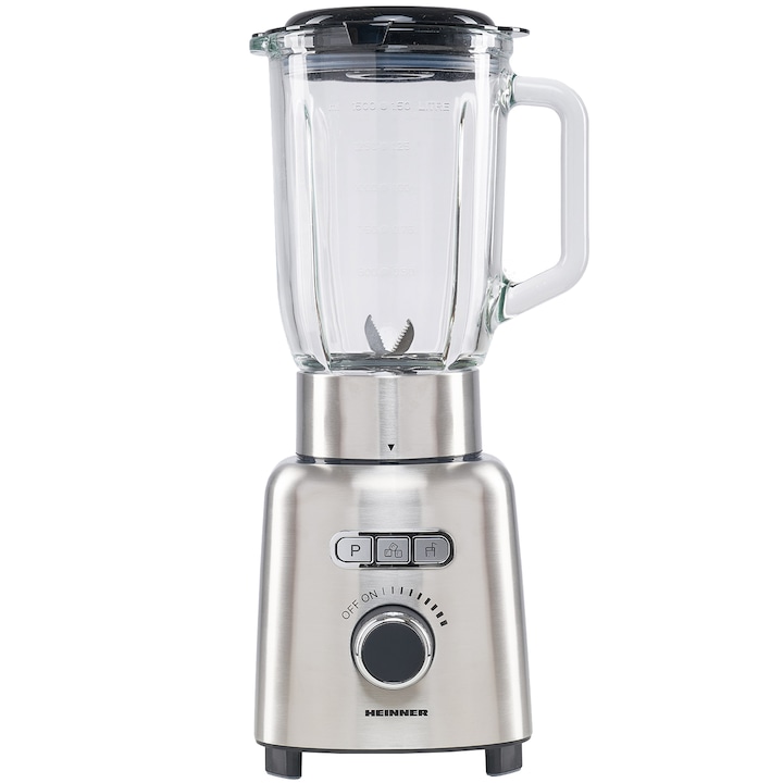 Reducere  RESIGILAT: Blender Heinner HBL-ICE1000XMC, 1000 W, 1.5 l, Viteza variabila, Pulse, Zdrobire gheata, Bol sticla, Inox