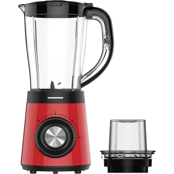 Reducere  RESIGILAT: Blender Heinner RedPower HBL-500RRD, 500W, 2 viteze + Pulse, capacitate recipient 1.5l, rasnita inclusa, Rosu