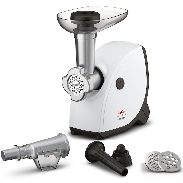 Reducere  RESIGILAT: Masina de tocat carne Tefal HV4 NE463138, 2.3kg/min, 6 in 1, 2000 W, Alb