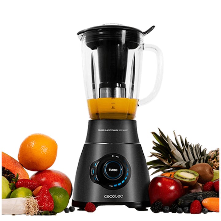 Reducere  RESIGILAT: Blender Cecotec Power Black Titanium 1800 Smart, 1800 W, Zdrobire gheata, Bol sticla, Filtru pentru sucuri, 22000-rpm, Negru