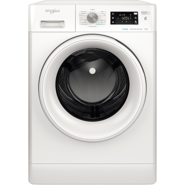 Reducere  RESIGILAT: Masina de spalat rufe Whirlpool FFB7259WVEE, 7 kg, 1200 RPM, Clasa B, FreshCare+, Steam Refresh, Tehnologia al-6lea Simt, Motor Inverter, Alb