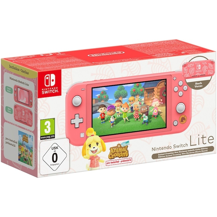 Reducere  RESIGILAT: Consola Nintendo Switch Lite Isabelle Aloha Edition, Coral + 12 luni abonament Nintendo Switch Online