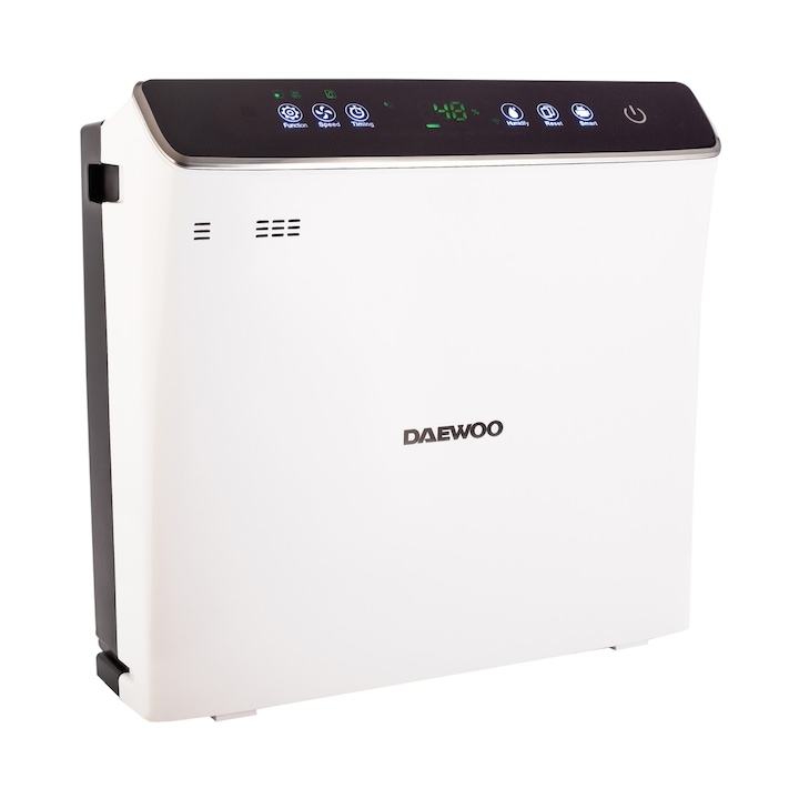 Reducere  RESIGILAT: Purificator de aer si umidificator Daewoo DAP400 Wi-Fi, 75 W, 300 m3/h, filtru HEPA13, carbon activ, foto catalizator, lampa UV, rezervor apa 2.5 l, senzor inteligent, panou de comanda IMD, Anion, alarma automata, 45 dB