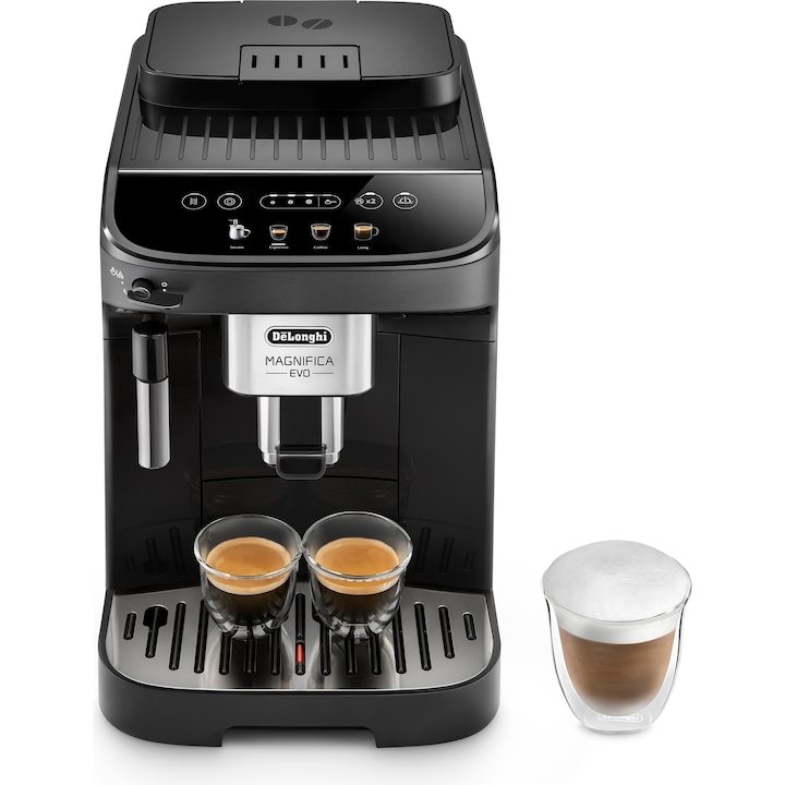 Reducere  RESIGILAT: Espressor automat De’Longhi Magnifica Evo ECAM 290.21.B, 1450 W, 4 tipuri de bauturi, 15 bari, Sistem spumare lapte manual, rasnita cu 13 setari, Negru