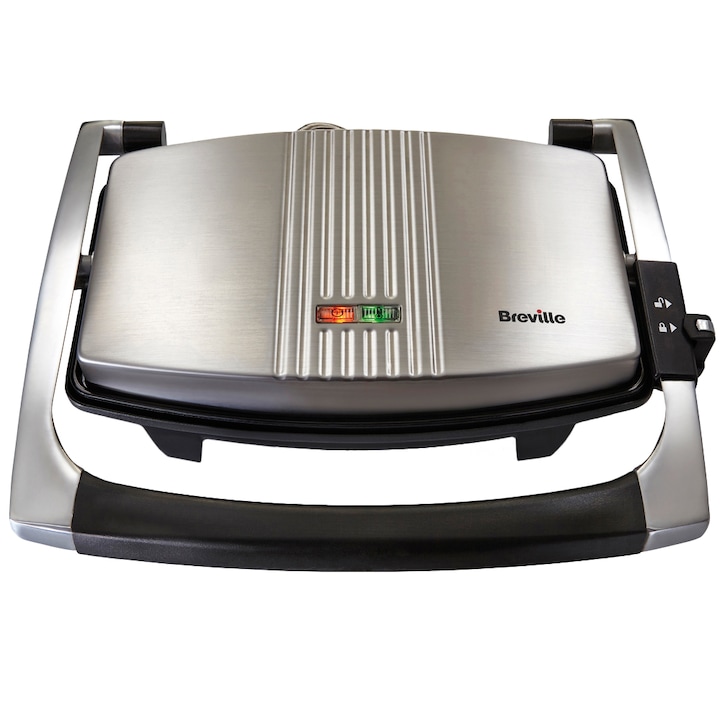 Reducere  RESIGILAT: Sandwich-maker Breville Panini VST025X-01, 1000 W, Placi antiaderente, Negru/Inox