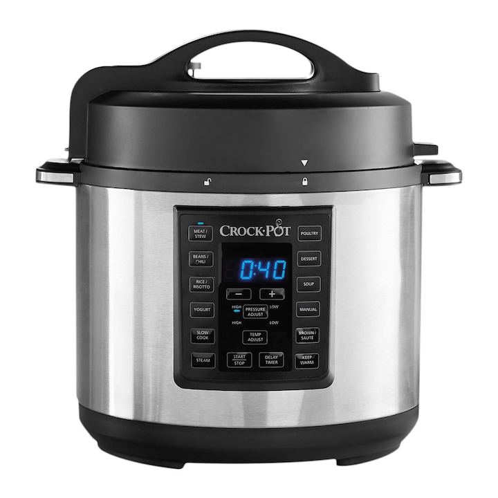 Reducere  RESIGILAT: Multicooker cu gatire sub presiune Crock-Pot Express CSC051X, 1000 W, 5.6 l, control digital, 8 programe, 4 moduri de gatire, timer, argintiu