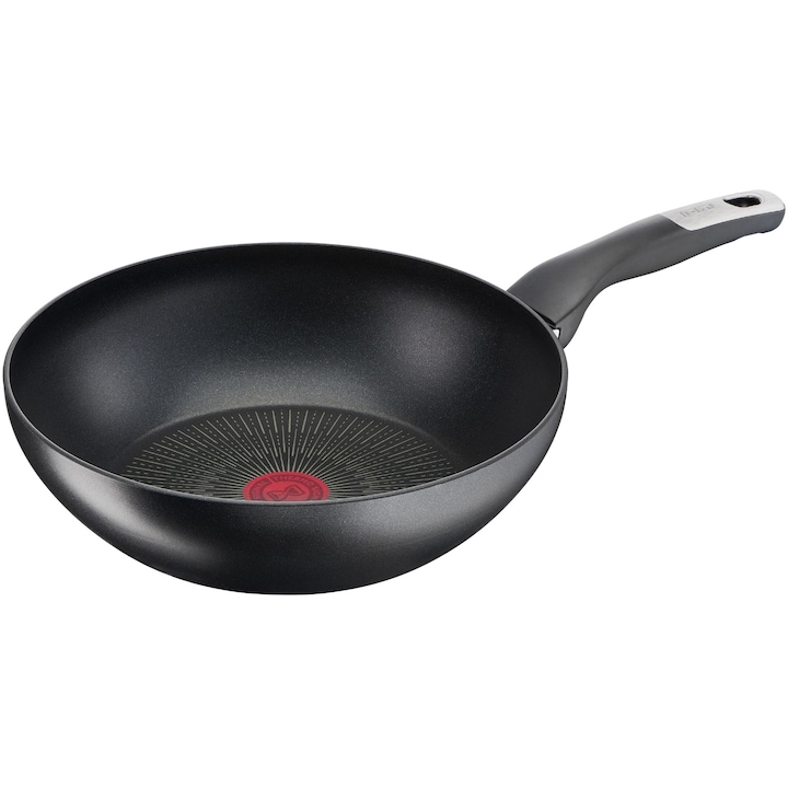 Reducere  RESIGILAT: Tigaie Wok Tefal Unlimited, 28 cm, inductie, invelis antiaderent din titan, indicator Thermo-Signal, baza Thermo-Fusion, negru