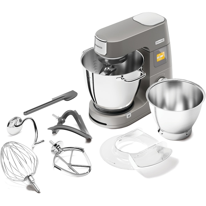 Reducere  RESIGILAT: Robot de bucatarie KENWOOD KWL90.004SI Titanium Chef Patissier XL, 1400 W, 6 functii presetate, 2 vase 7 l/ 5 l, 13 trepte viteza, cantar integrat, sistem de incalzire, 4 accesorii, argintiu