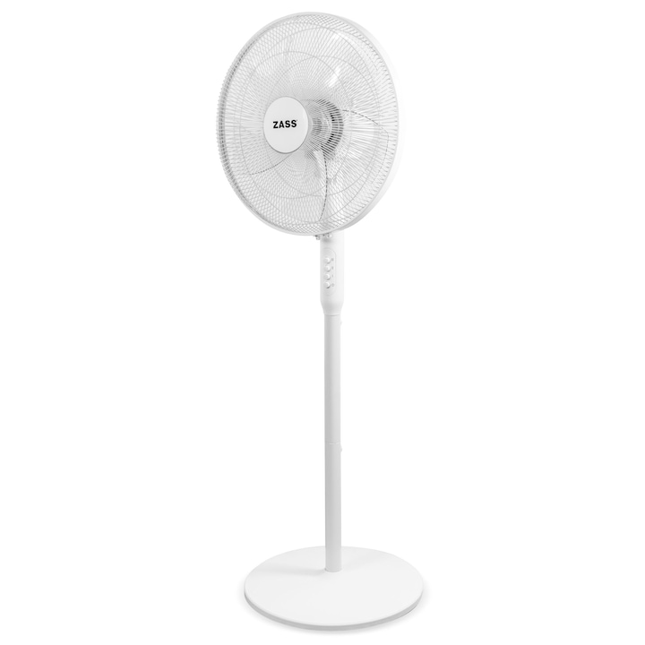 Reducere  RESIGILAT: Ventilator cu picior Zass ZFA 1607 , 55 W, Oscilatie 90° stanga-dreapta, 3 trepte de viteza, Motor silentios, Inaltime ajustabila, Alb