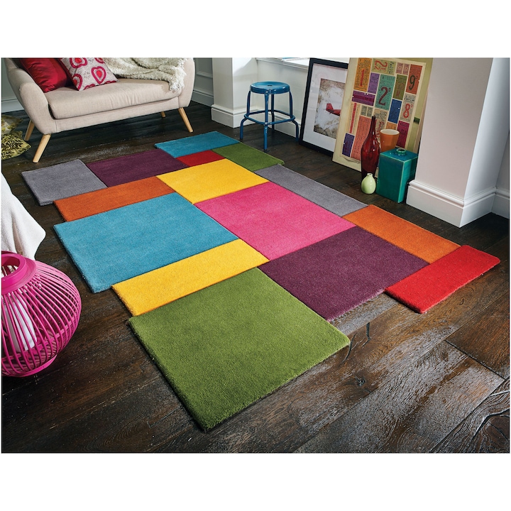 Reducere  RESIGILAT: Covor dreptunghiular Flair Rugs Collage, 120 x 180 cm, 3900 g/m², 100% Lana, Multicolor