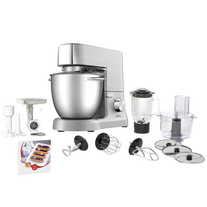 Reducere  RESIGILAT: Robot de bucatarie Tefal Masterchef Grande QB813D38, 1500 W, 8 viteze, bol 6.7 l, capacitate blender 1.4 l, 6 accesorii, argintiu