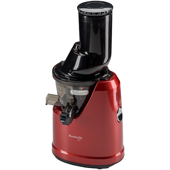 Reducere  RESIGILAT: Storcator de fructe si legume cu presare la rece Kuvings B1700, 240 W, 60 rpm, Recipient suc 0.4 L, Tub de alimentare 76mm, Functie reverse, Rosu