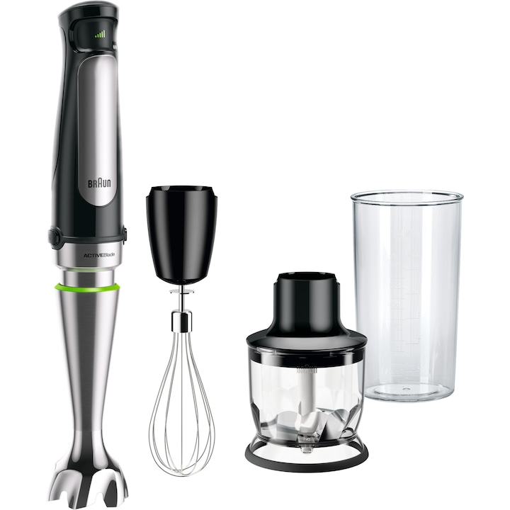 Reducere  RESIGILAT: Mixer vertical Braun MQ7025X, 1000 W, Pahar gradat 0.6 l, Tocator 0.35l, Tel, viteza variabila, Negru