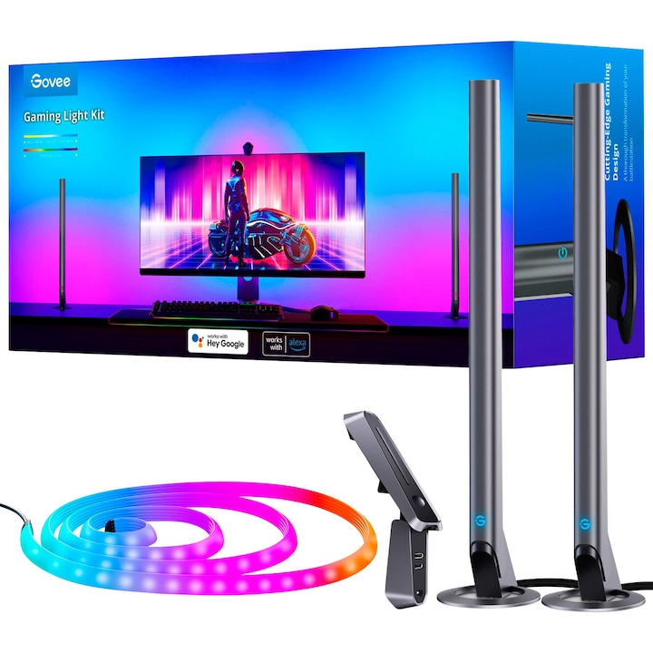 Reducere  RESIGILAT: Set Banda LED + Lampa LED Govee H604A TV DreamView G1 Pro Gaming RGBIC pentru monitor, Camera 1080p HD, lumina colorata