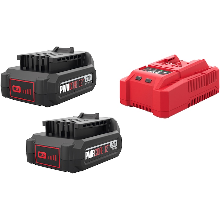 Reducere  RESIGILAT: Set incarcator rapid + acumulator Li-Ion Skil Red BC1E2112BA, 12 V, 2 x 2.0 Ah