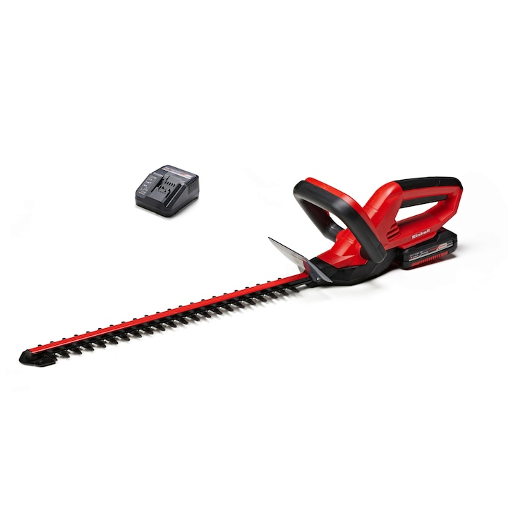 Reducere  RESIGILAT: Foarfeca electrica pe acumulator pentru tuns gard viu Einhell GC-CH 1846 Li Kit Power X-Change, 18 V, lungime taiere 46 cm, distanta intre dinti 15 mm, protectie la impact, include: incarcator + acumulator 18 V 2.0 Ah