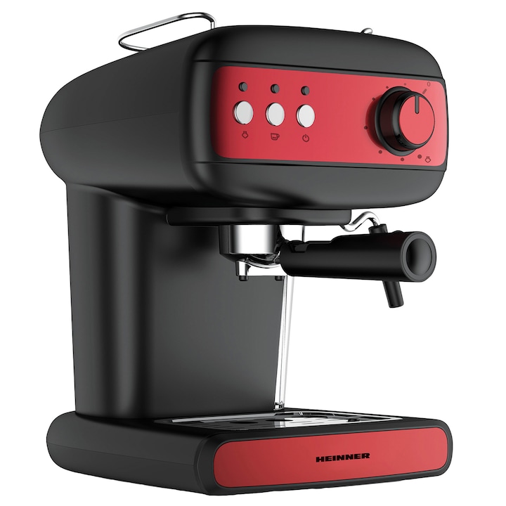 Reducere  RESIGILAT: Espressor manual Heinner Red Boquette HEM-1100BKRD, 850W, 15 bar, rezervor apa 1.2l, negru/rosu