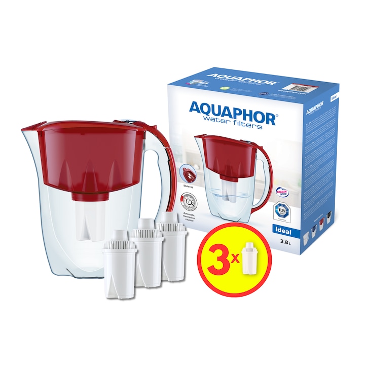 Reducere  RESIGILAT: Cana filtranta Aquaphor Ideal cu 3 filtre, visiniu