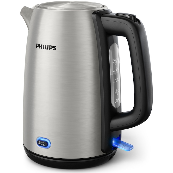 Reducere  RESIGILAT: Fierbator Philips solar 2000W finisaj metalic inox 1.7l, capac cu arc, mentine la cald