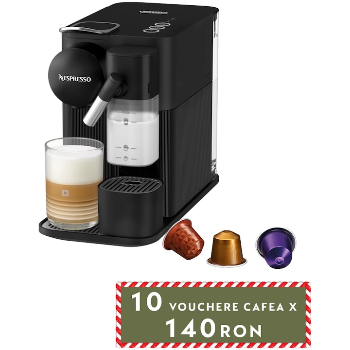 Reducere  RESIGILAT: Espressor Nespresso by De’Longhi Lattissima One Evolution EN510.B, 1450 W, 19 bari, Negru, set capsule degustare inclus