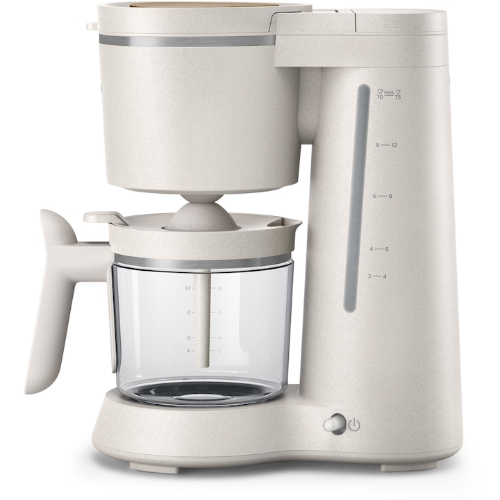 Reducere  RESIGILAT: Cafetiera Philips HD5120/00 Conscious Collection, Corp plastic reciclat pe bază bio, Aroma Twister, 1.2 L, Timp preparare vas plin 10 min, Oprire automată, Opritor de picurare, Capac detașabil și vas de sticla, Indicator de nivel al apei