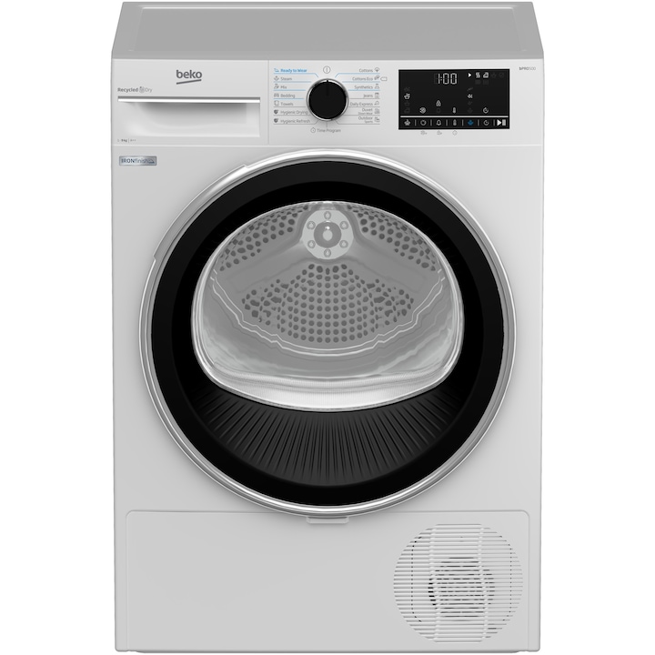 Reducere  RESIGILAT: Uscator de rufe Beko B5T69233, 9 kg, Clasa A++, Pompa de caldura EcoGentle, RecycledDry, IronFinish, Hygienic Reresh, Hygienic Drying, Alb